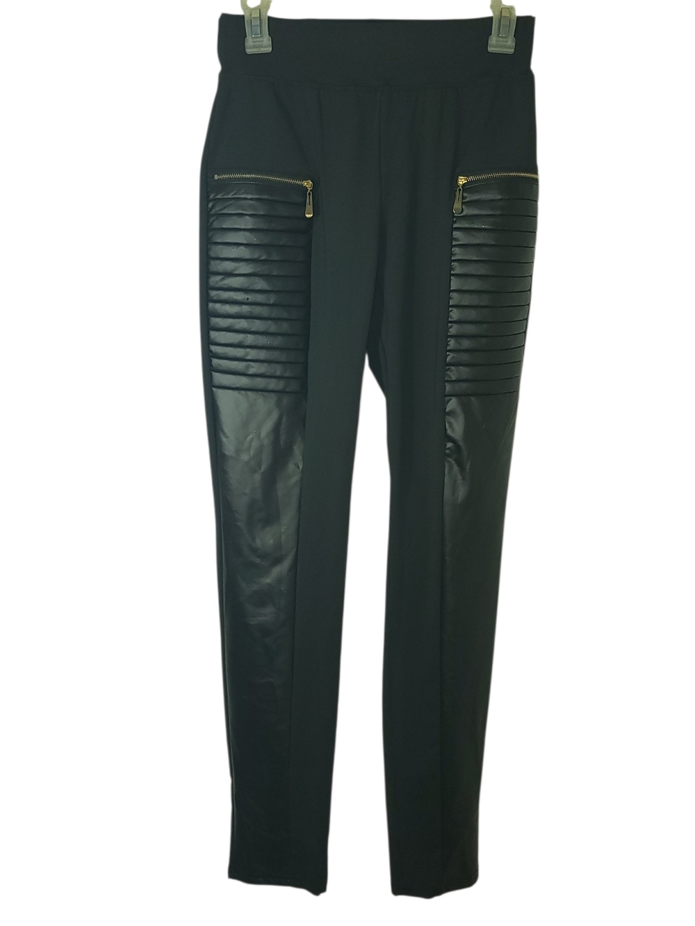 ChicMe Black Faux Leather Moto Leggings Quilted Zipper Detail Pants